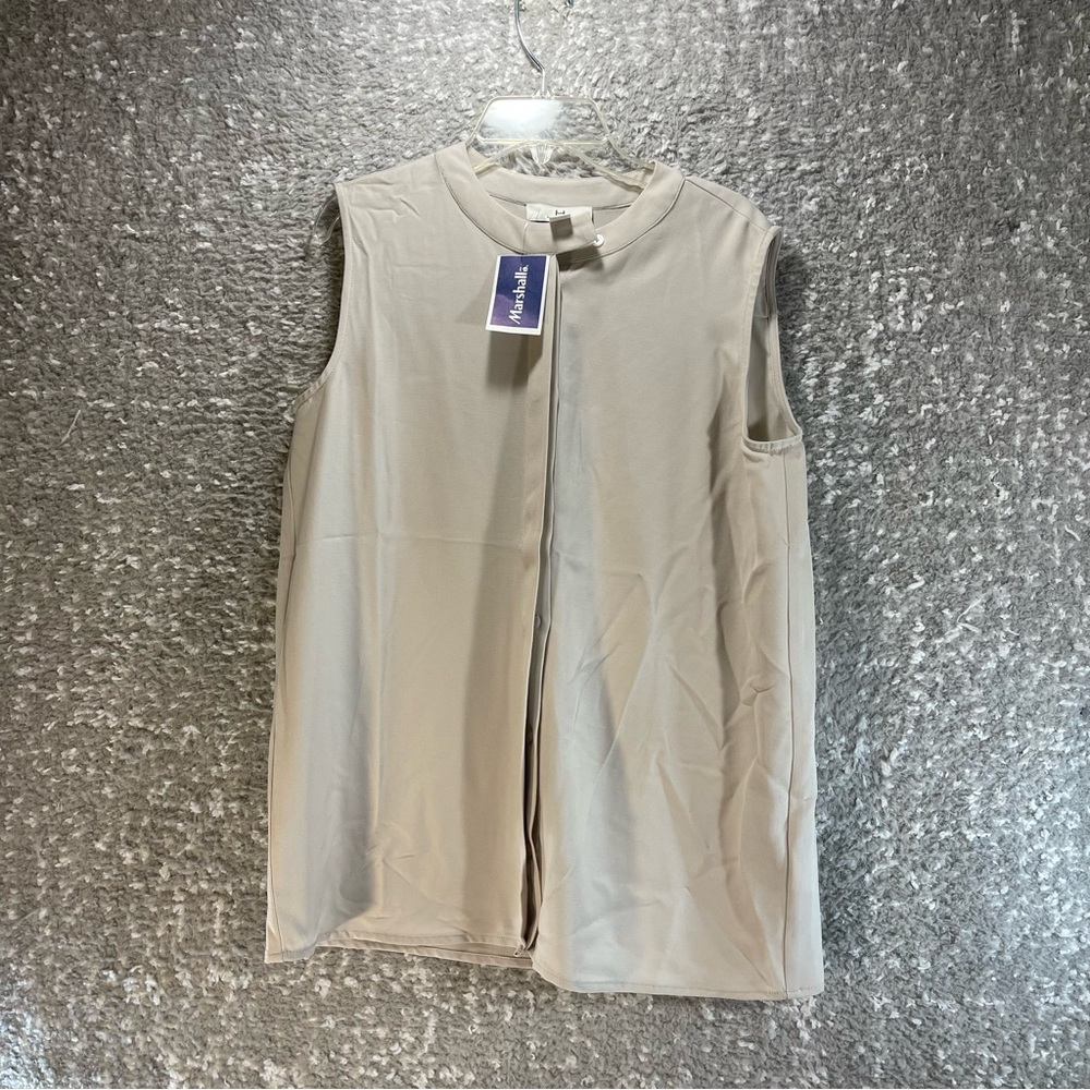H By Halston Womens Small Tan Beige Sleeveless Button Up Polyester Tunic NWT